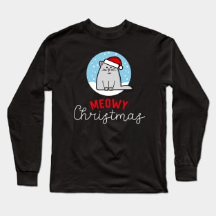 Meowy Christmas Santa Cat - Cute Cat Lover Long Sleeve T-Shirt